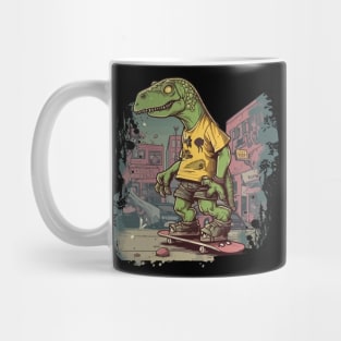 Urban dinosaur riding a skateboard Mug